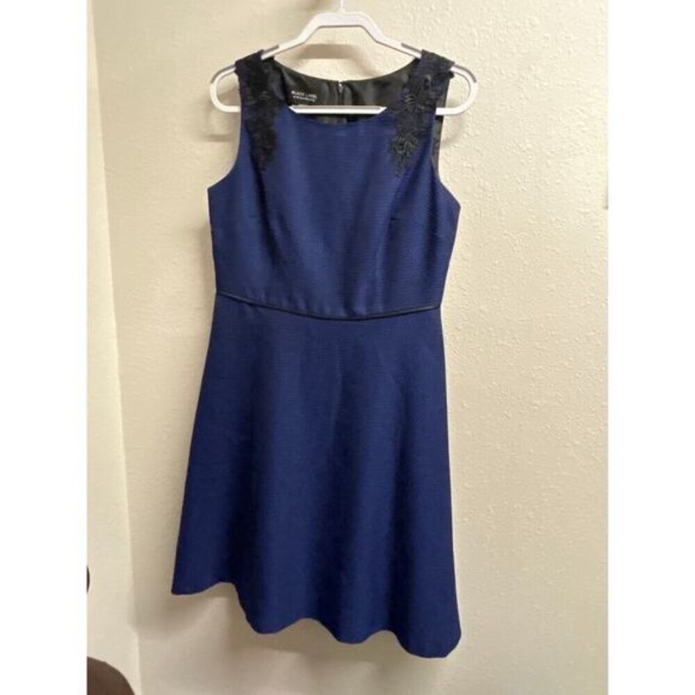 Black Label By Evan Picone Women's Blue Textured Floral Sleeveless Dress Size 10